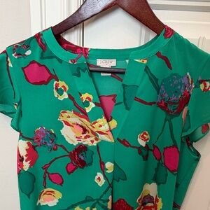 J. Crew Factory Green Floral Blouse